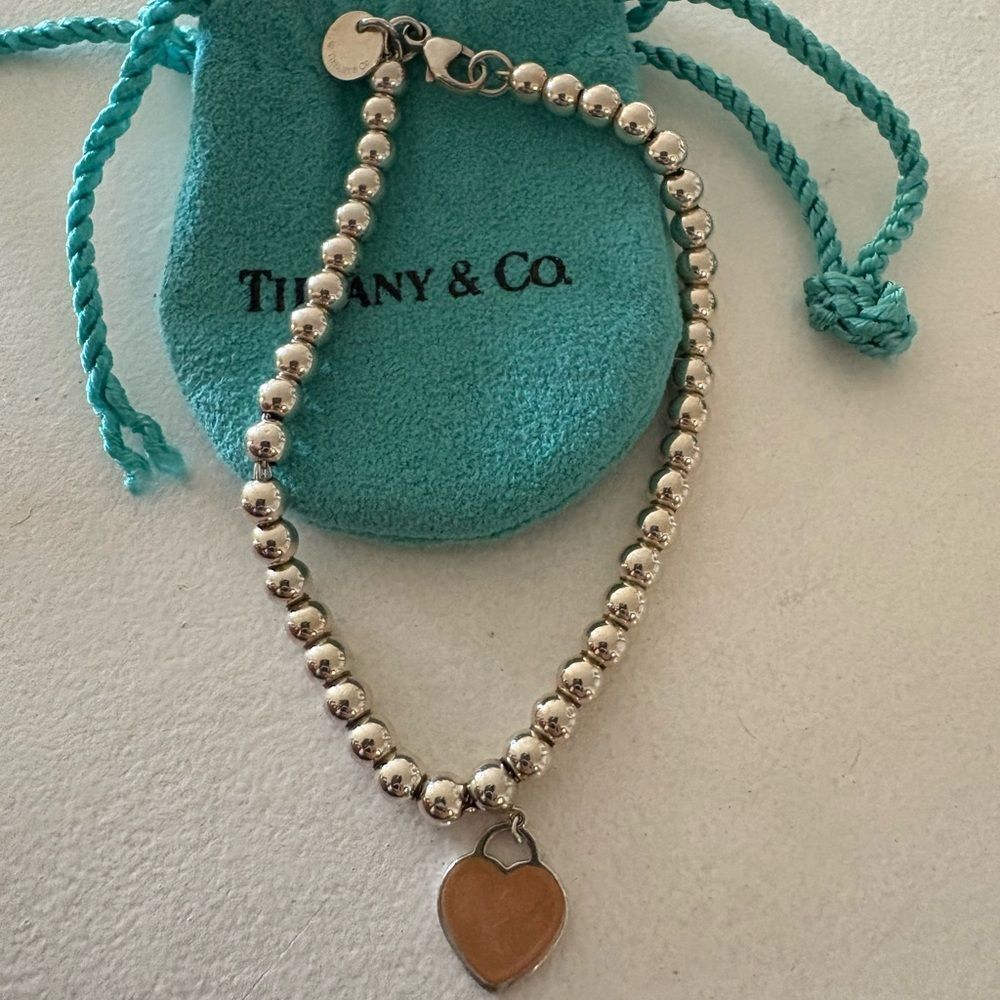 Tiffany & Co. Peach Enamel Heart Bracelet